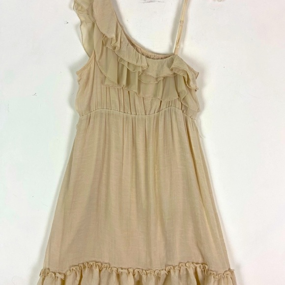 Miss Lili Womens Cream One shoulder Ruffle Dress SzL (sku331) - Picture 12 of 14